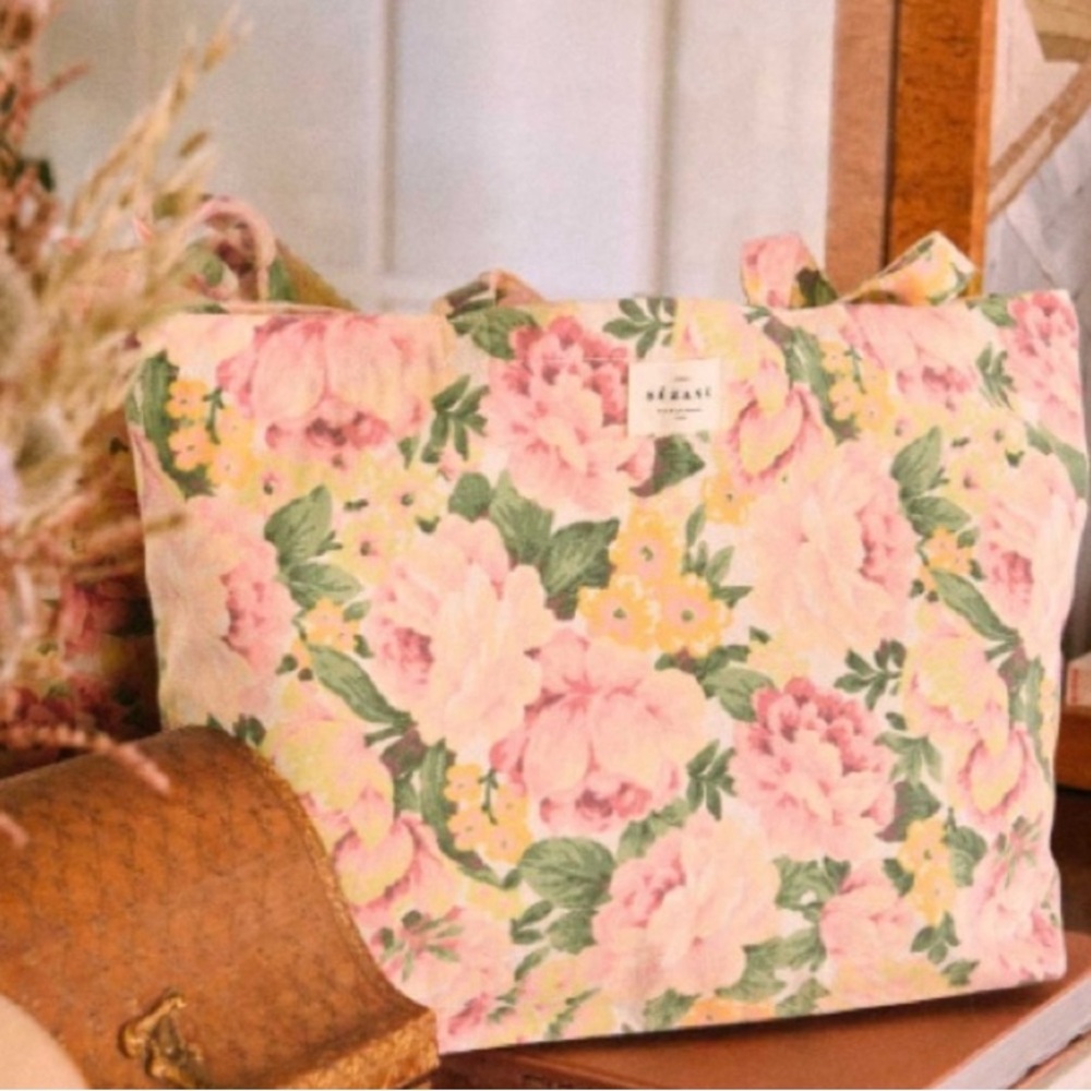 NEW Sezane Maxi Floral Canvas Tote Bag